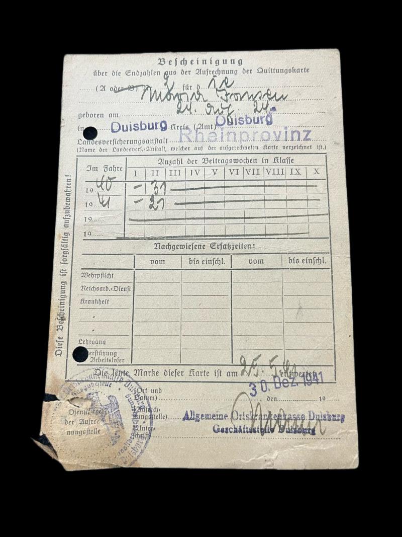 WW2 GERMAN RHINE PROVINCE CERTIFICATE