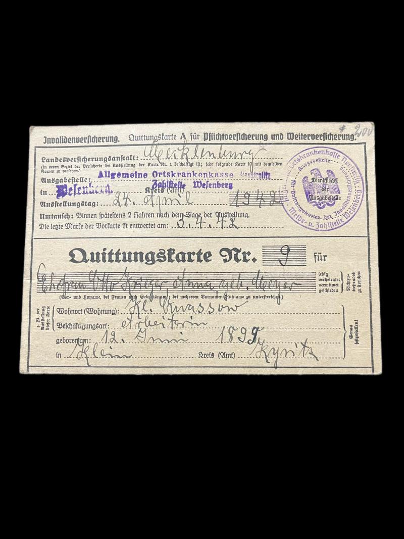 Chase Militaria | WW2 GERMAN INSURANCE CARD