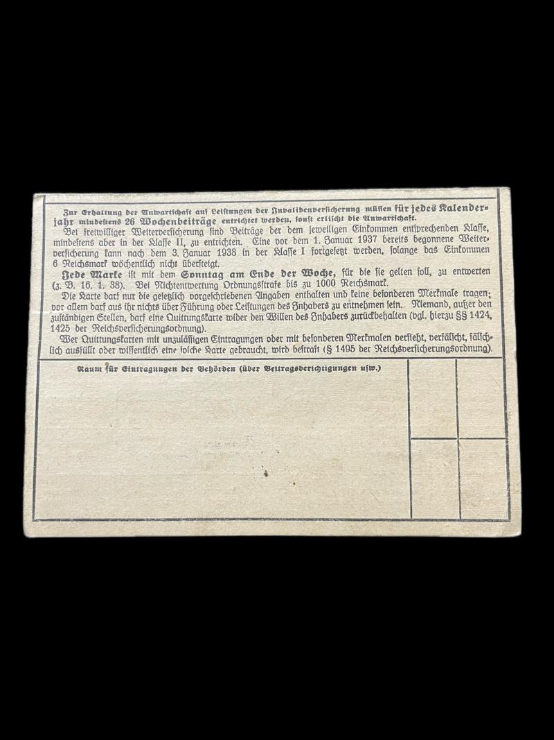 Chase Militaria | WW2 GERMAN INSURANCE CARD