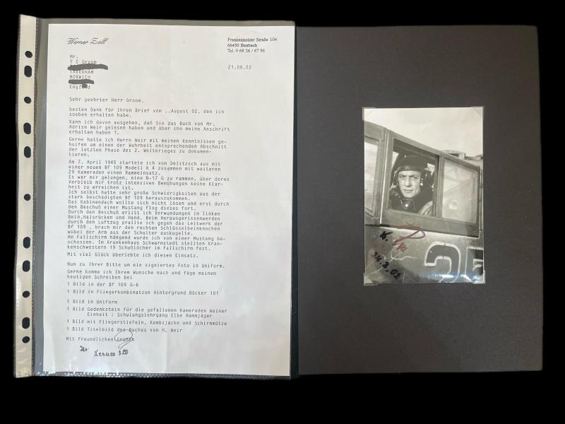 WW2 GERMAN BF-109 PILOTS SIGNATURE AND LETTER