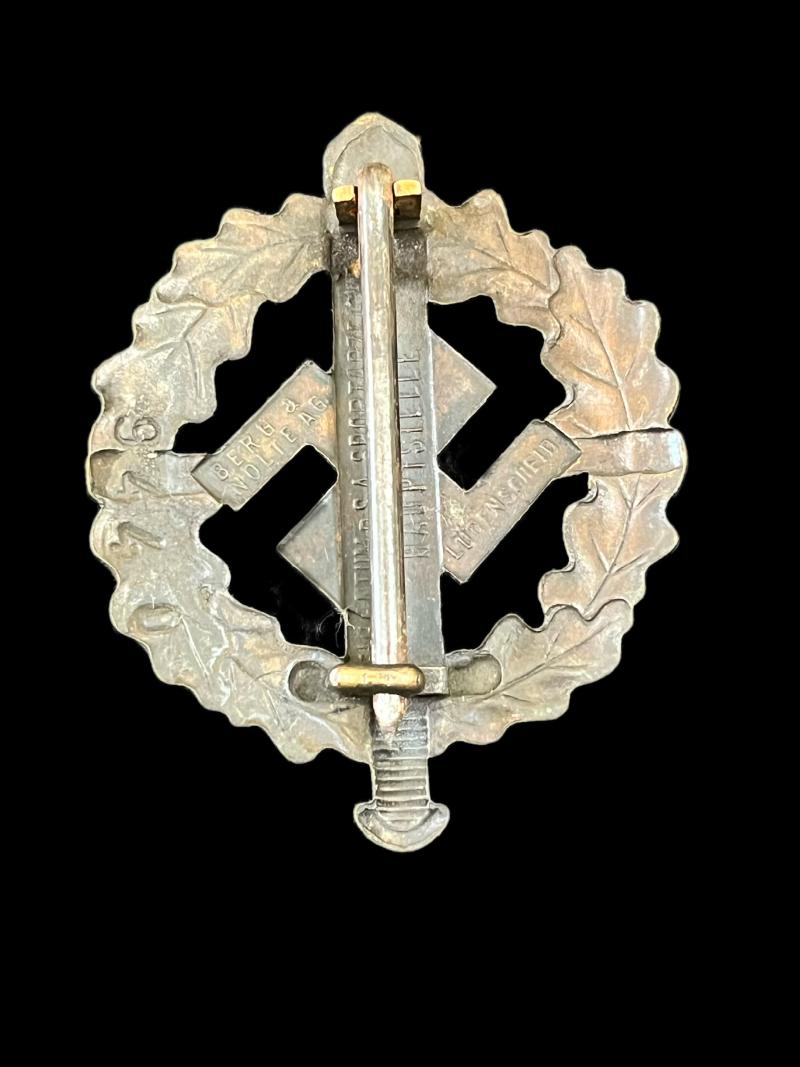 WW2 GERMAN SA SPORTS BADGE IN BRONZE (LOW SERIAL NUMBER)