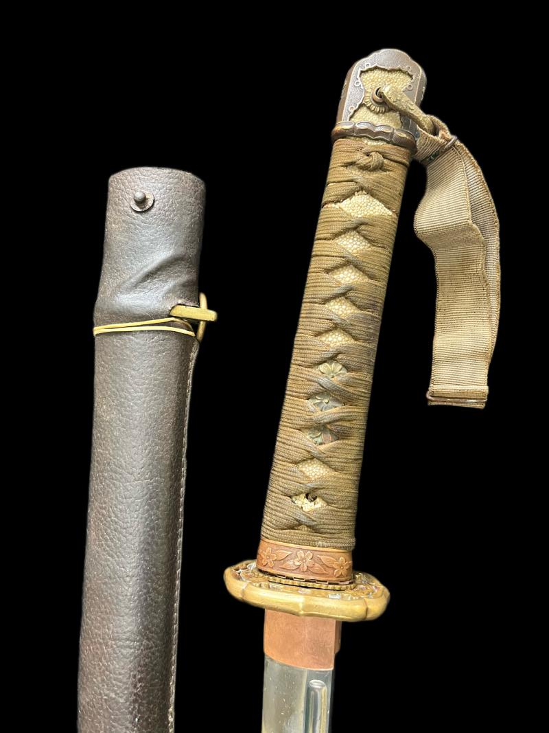 WW2 JAPANESE OFFICER'S SIGNED HILT KATANA SWORD & SCABBARD & LETTER OF RETENTION