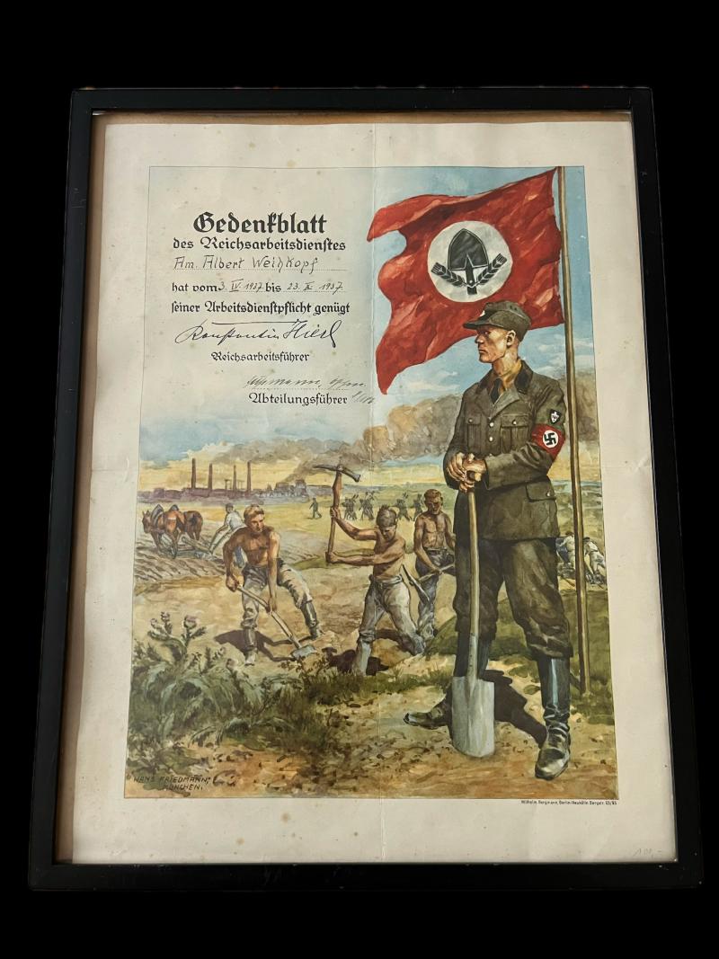 RARE WW2 GERMAN RAD COMMEMORATION CERTIFICATE