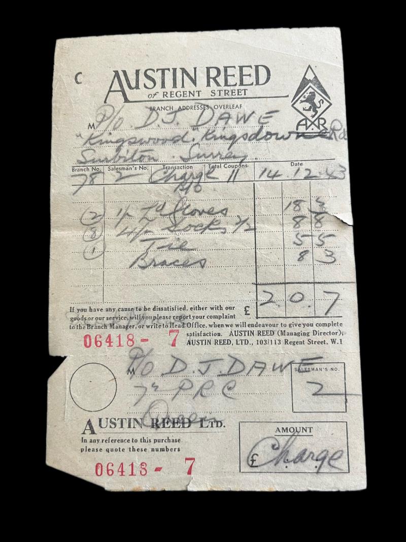 WW2 AUSTIN REED TAILOR RECEIPT