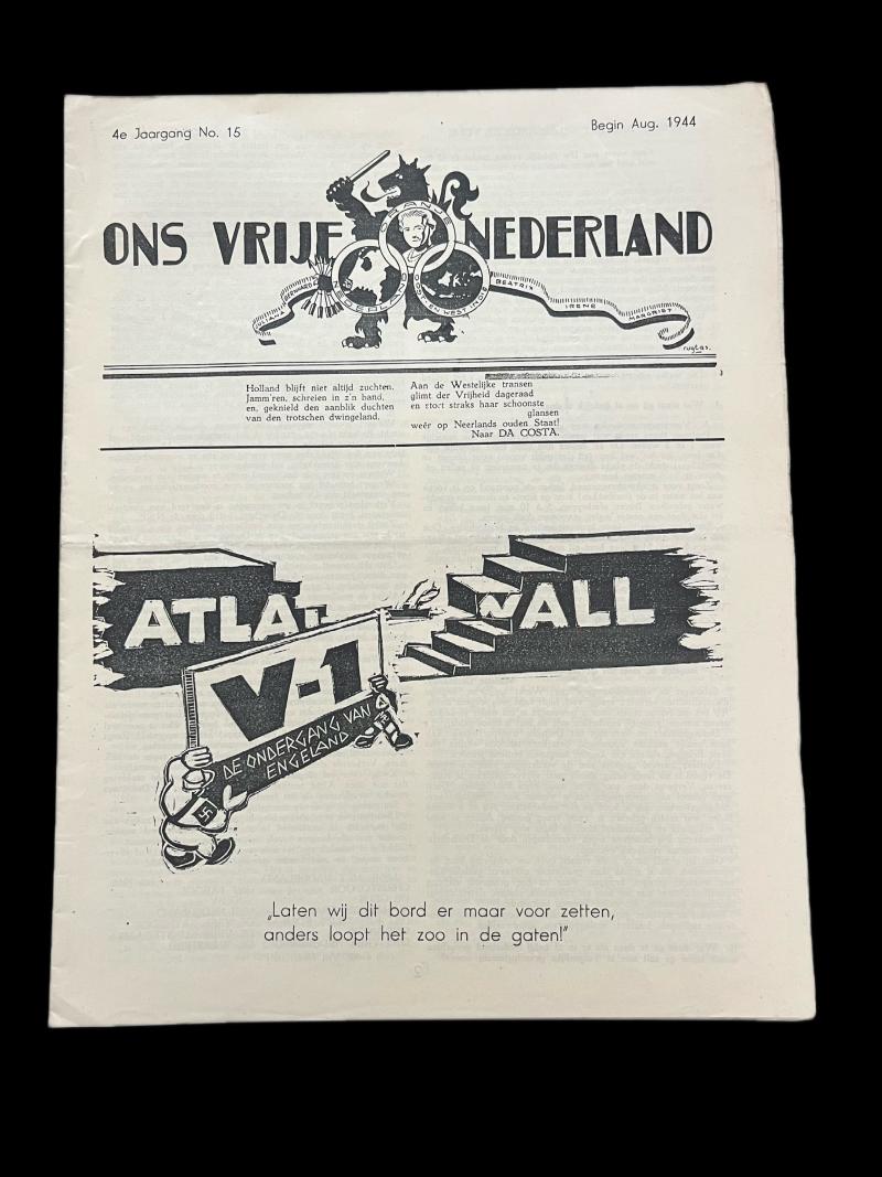 WW2 RESISTANCE NEWSPAPER (ONS VRIJE NEDERLAND AUG 1944)