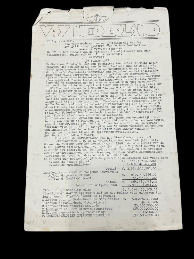 WW2 DUTCH VRIJ NEDERLAND NEWSPAPER