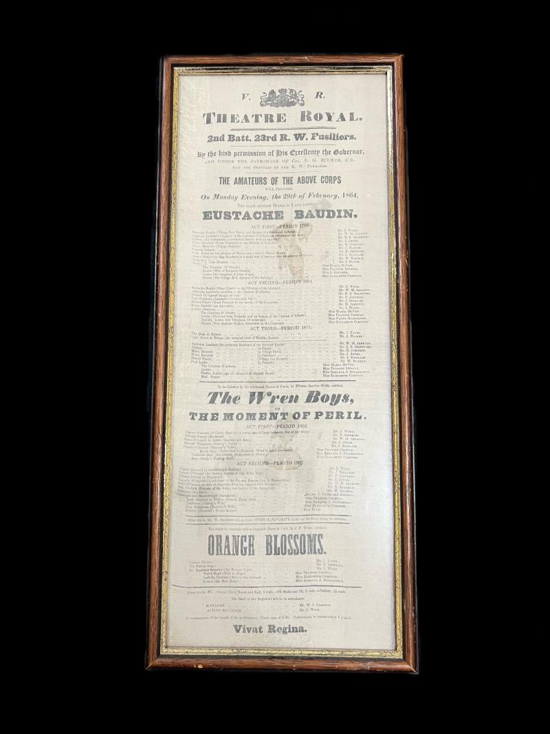 THEATRE ROYAL 2ND BATT. 23RD R.W. FUSILIERS 1864 SILK PROGRAMME