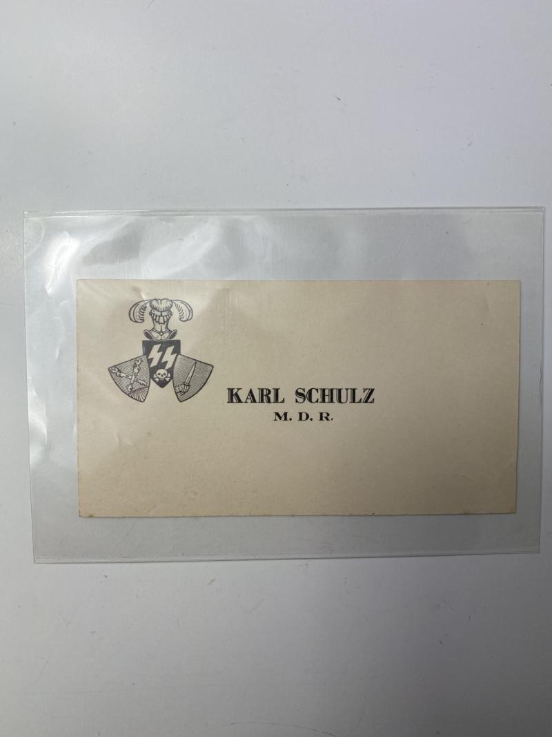 GENERAL SS : BUSINESS CARD OF SS-OBERFUHRER KARL SCHULZ, MEMBER OF THE REICHSTAG