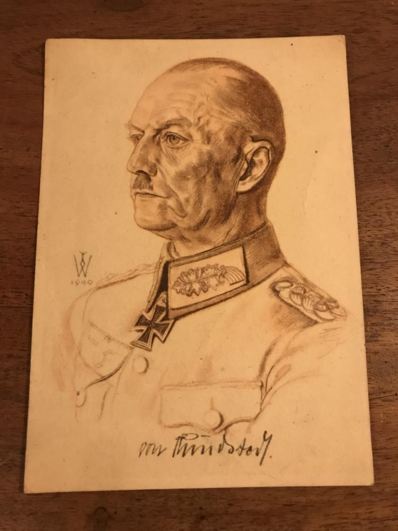 WW2 GERMAN POST CARD OF GENERAL FIELD MARSHALL RUNDSIEDT