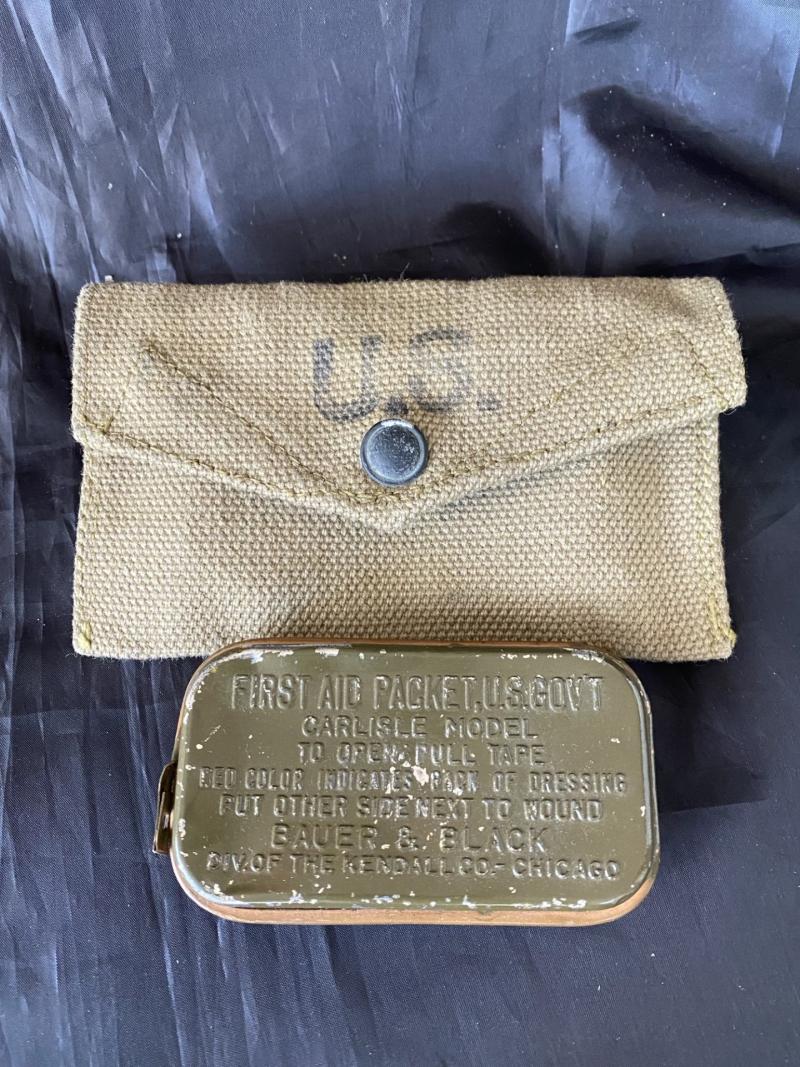 WW2 BRITISH MADE U.S. FIRST AID POUCH AND TIN