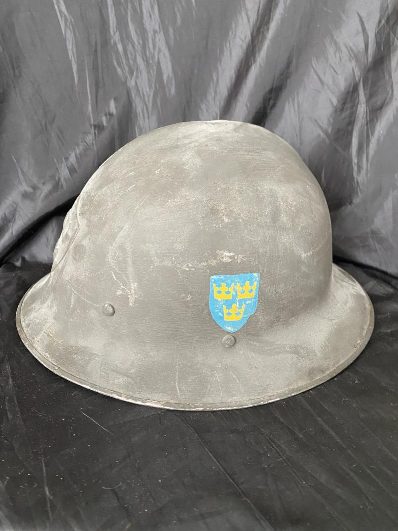 SWEDISH M21 HELMET WITH 1940S DOUBLE DECALS