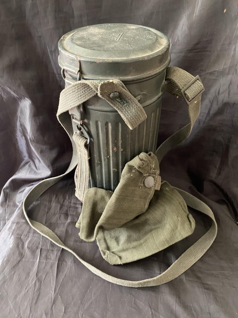 GERMAN AUER GAS MASK TIN WITH GAS CAPE BAG AND STRAP