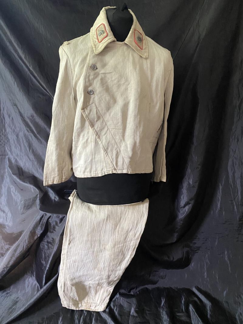 RARE WW2 GERMAN NCO PANZER WHITE HERRINGBONE WRAP & TROUSERS