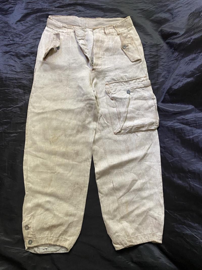 RARE WW2 GERMAN NCO PANZER WHITE HERRINGBONE WRAP & TROUSERS