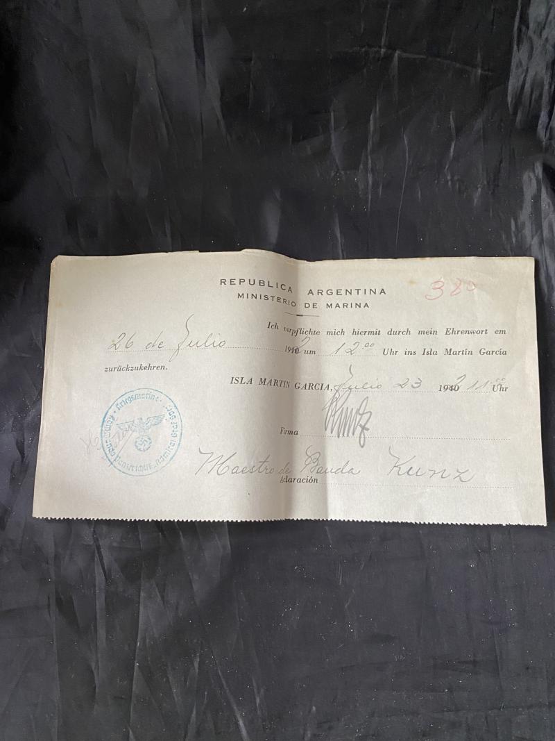 Chase Militaria | WW2 GERMAN (REPUBLICA ARGENTINA) LEAVE PASS