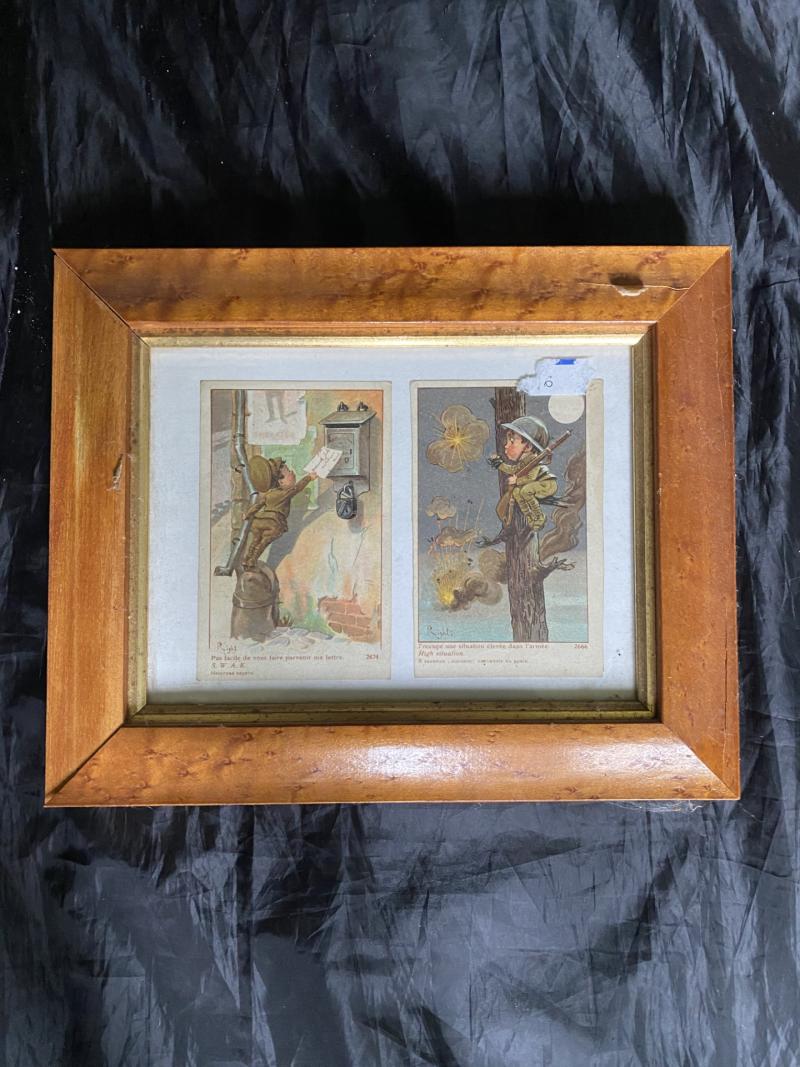 TWO FRAMED POSTCARDS DEPICTING CHILDREN IN UNIFORM