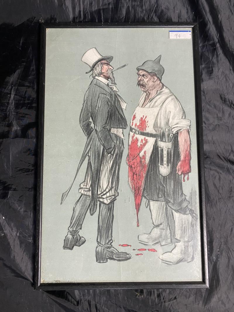 UNCLE SAM FACING DOWN A HUN DRESSED IN A BLOOD BUTCHER'S APRON
