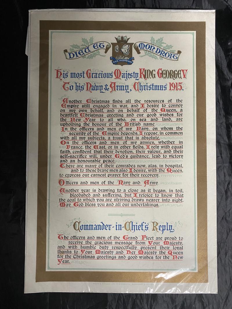 CHRISTMAS GREETINGS FROM KING GEORGE V TO HIS NAVY & ARMY