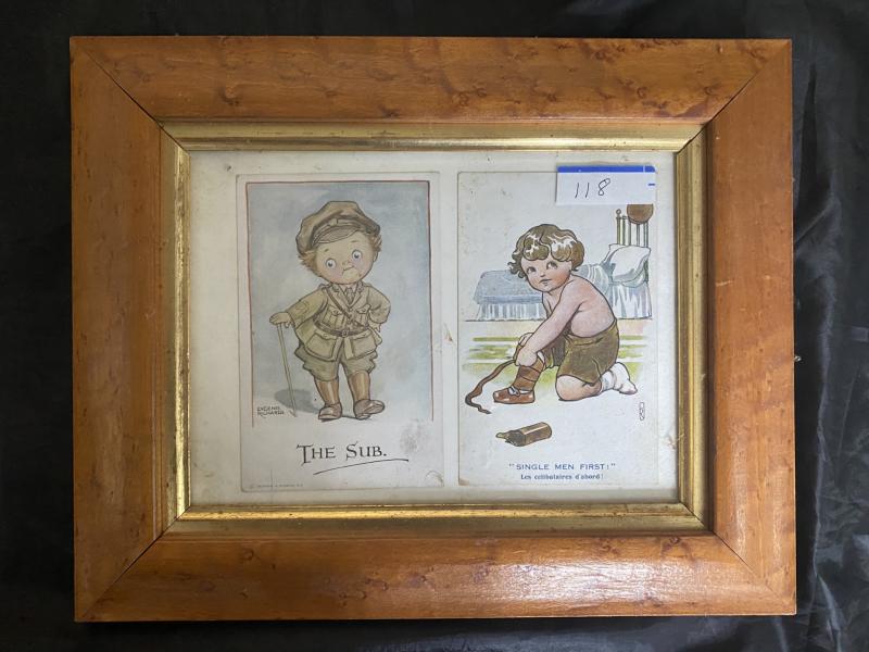 TWO FRAMED POSTCARDS DEPICTING CHILDREN IN UNIFORM