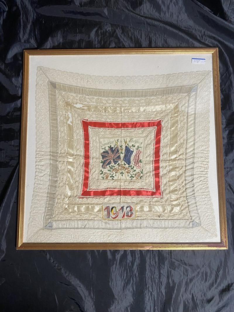 FRAMED LACE AND EMBROIDERED 1918 COMMEMORATION 