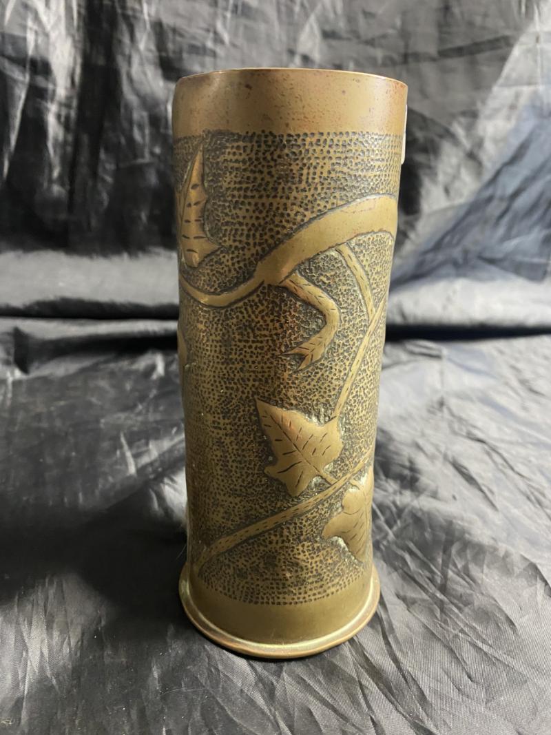 WW1 TRENCH ART SHELL CASE WITH IVY DESIGN