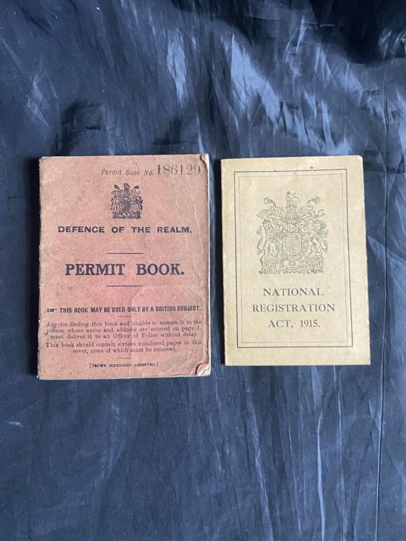 MATCHING WW1 BRITISH PERMIT BOOK AND NATIONAL REGISTRATION CARD