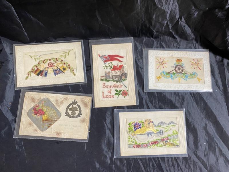 COLLECTION OF 5 X EMBROIDERED WARTIME POSTCARDS