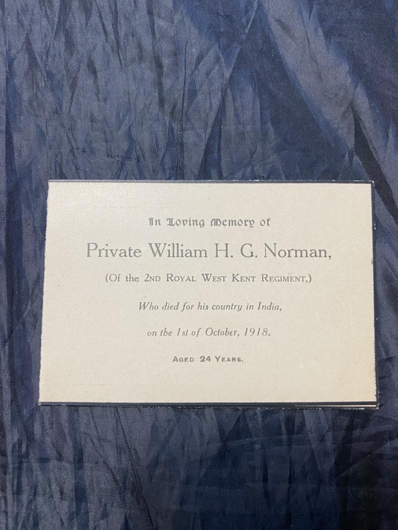 MEMORIAL CARD FOR PRIVATE WILLIAM H.G. NORMAN