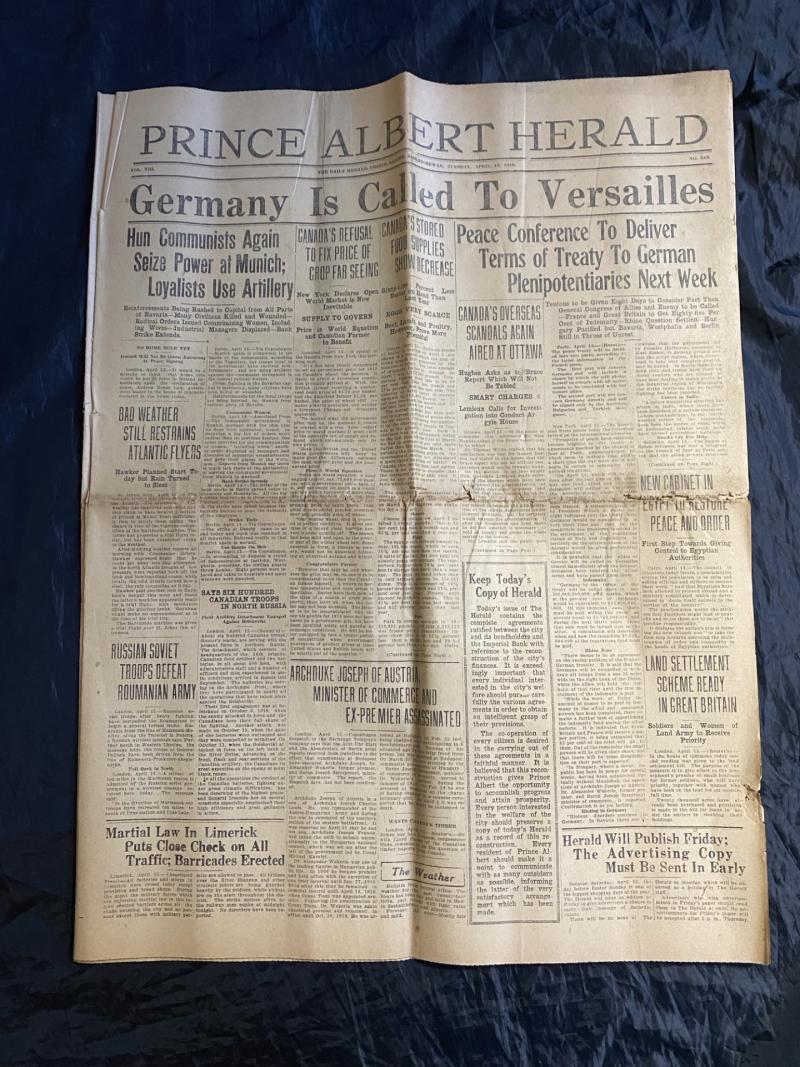 1919 DATED PRINCE ALBERT HERALD NEWSPAPER