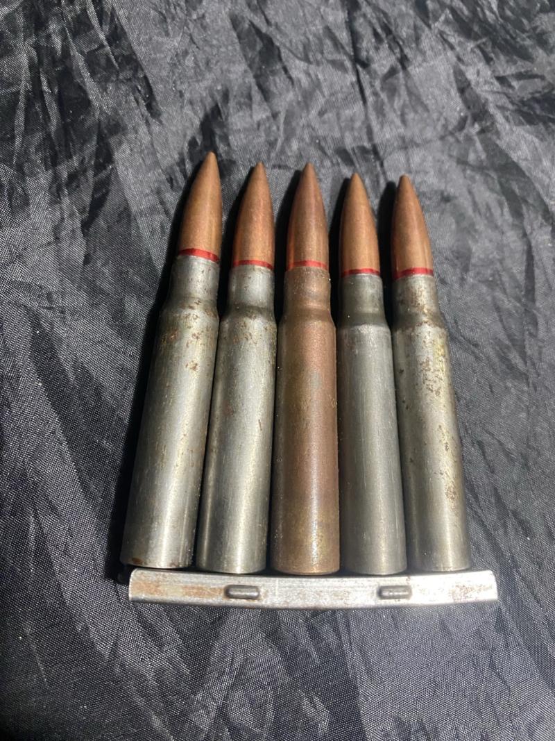 5 X WW2 GERMAN 7.92 INERT ROUNDS ON CLIP