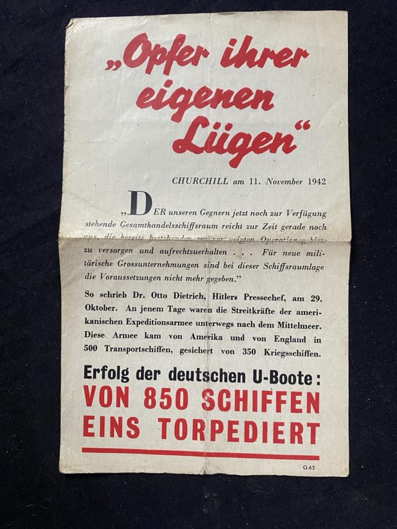 WW2 PROPAGANDA LEAFLET OPFER IHRER EIGENEN LUGEN