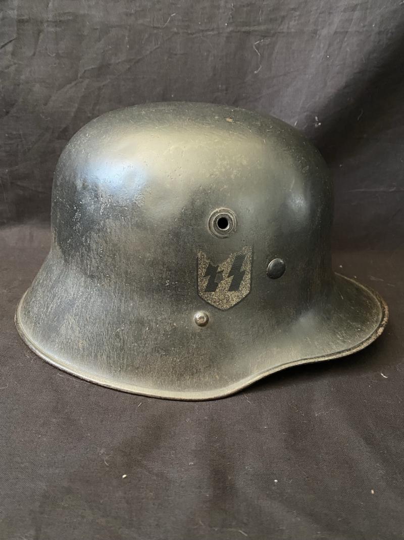 (WAS £8995) RARE WW2 GERMAN SS OIL BASED DOUBLE DECAL TRANSITIONAL HELMET