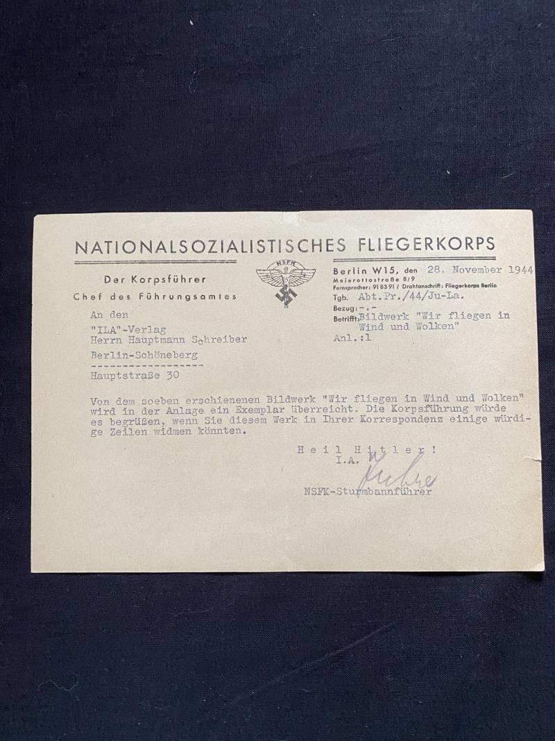 WW2 GERMAN NATIONALSOZIALISTISCHES FLIEGERKORPS LETTER