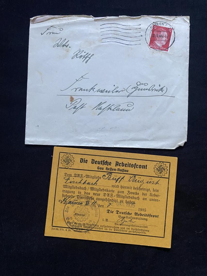 GERMAN ARBEITSFRONT CERTIFICATE WITH A ENVELOPE