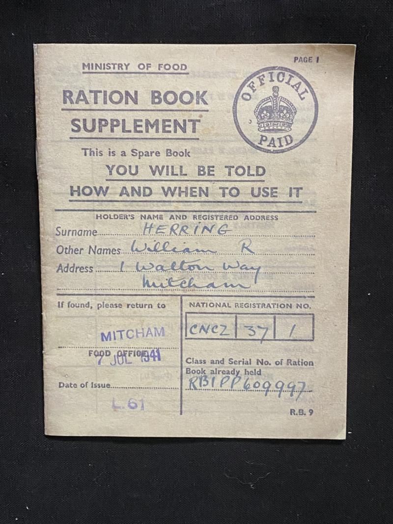 WW2 RATION BOOK SUPPLEMENT (WILLIAM HERRING)