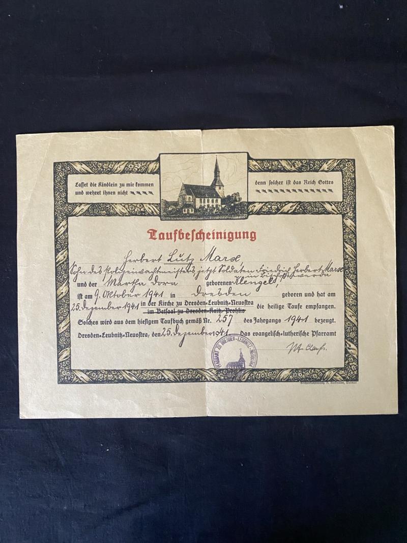 WW2 GERMAN BATISM CERTIFICATE