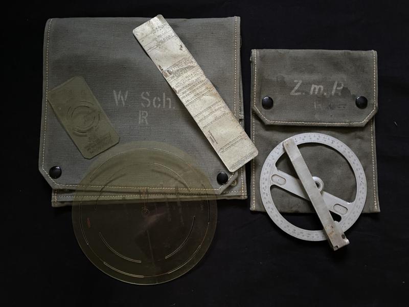 WW2 GERMAN ARTILLERY MAP DISTANCE MEASURING EQUIPMENT WITH Z.M.P. POUCH & W.SCH.R POUCH