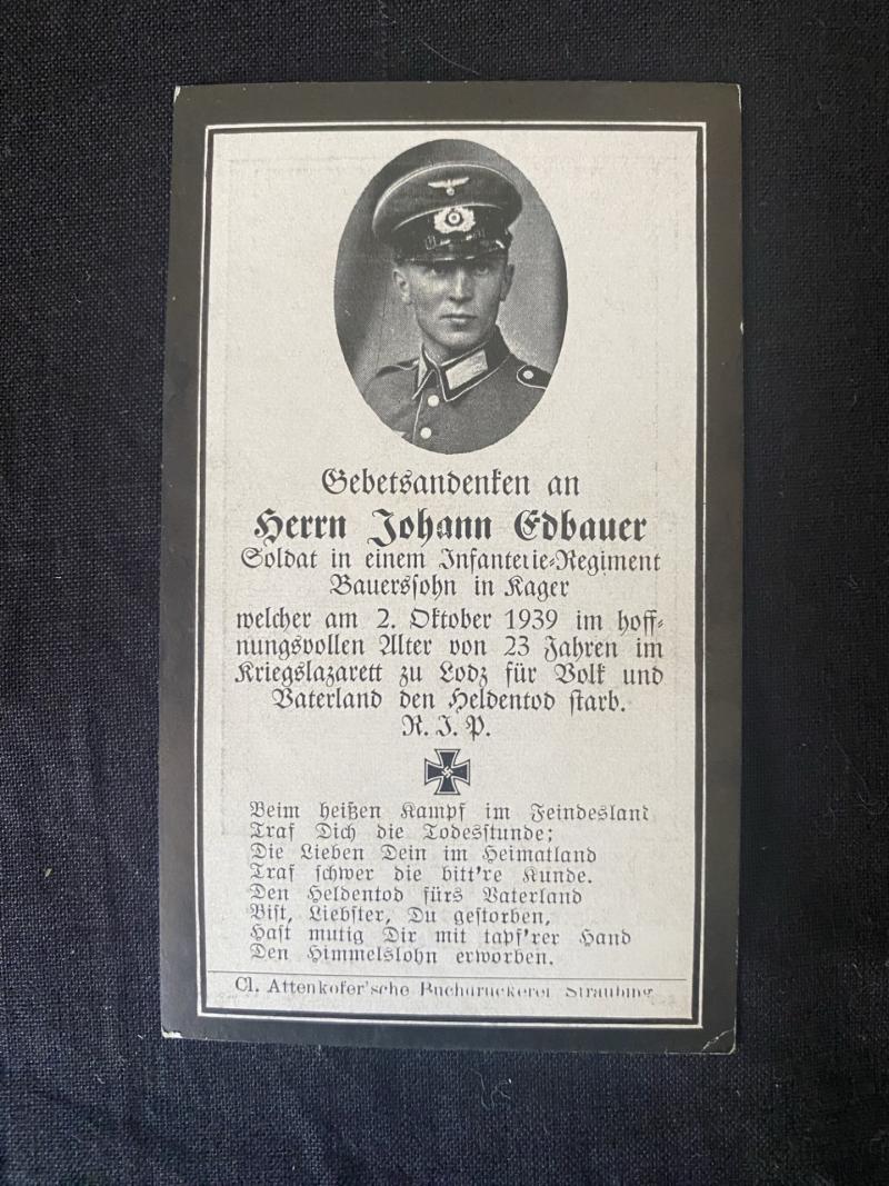 WW2 GERMAN DEATH CARD