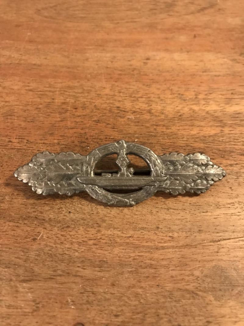 1950s MADE WW2 GERMAN U BOAT COMBAT CLASP IN SILVER