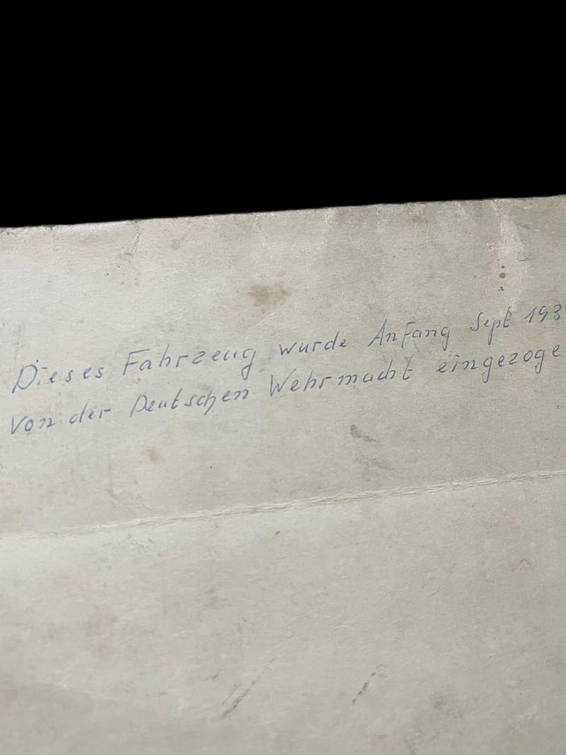WW2 GERMAN VEHICLE REGISTRATION DOCUMENT