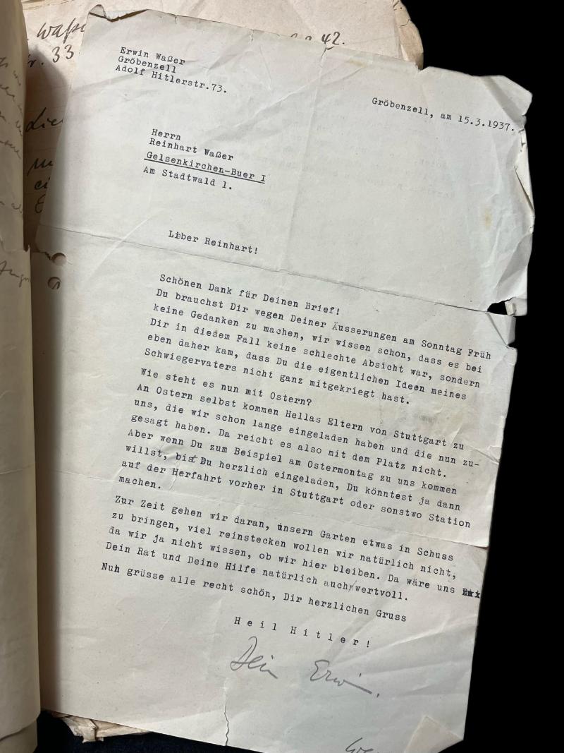 WW2 FAMILY LETTERS/ DOCUMENTS REINHART WASSER/ERWIN WASSER AND OTHER FAMILY MEMBERS