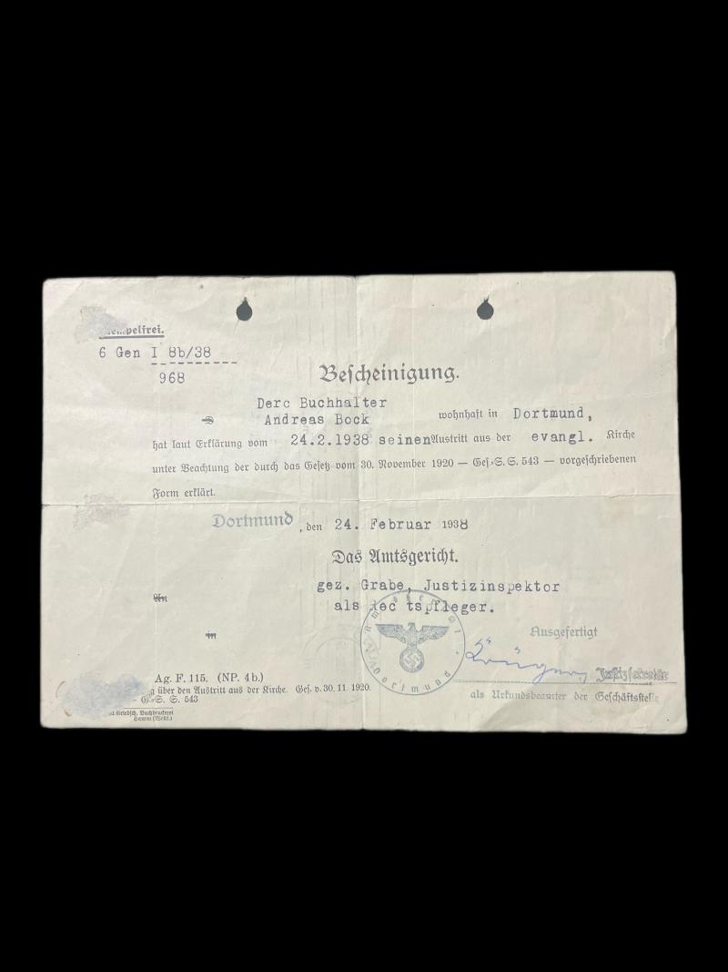 1938 DATED GERMAN CERTIFICATE