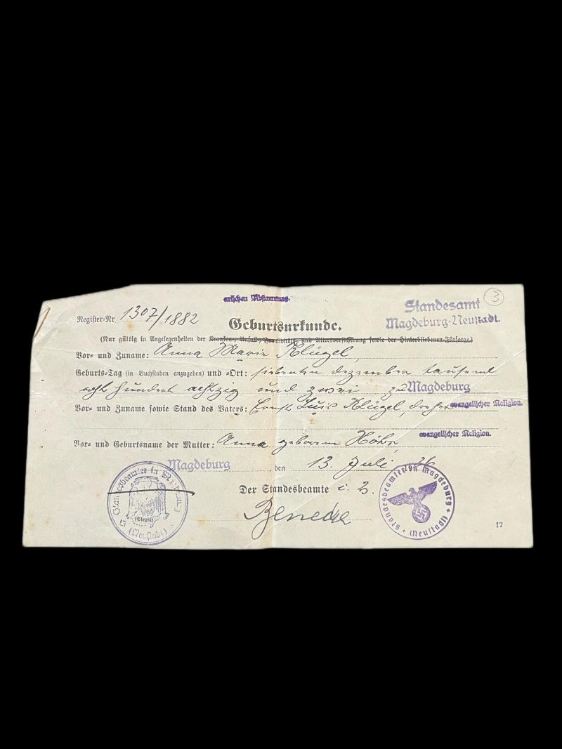 WW2 GERMAN BIRTH CERTIFICATE