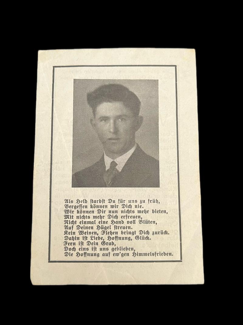 WW2 GERMAN DEATH CARD TO WILHELM SOLKER