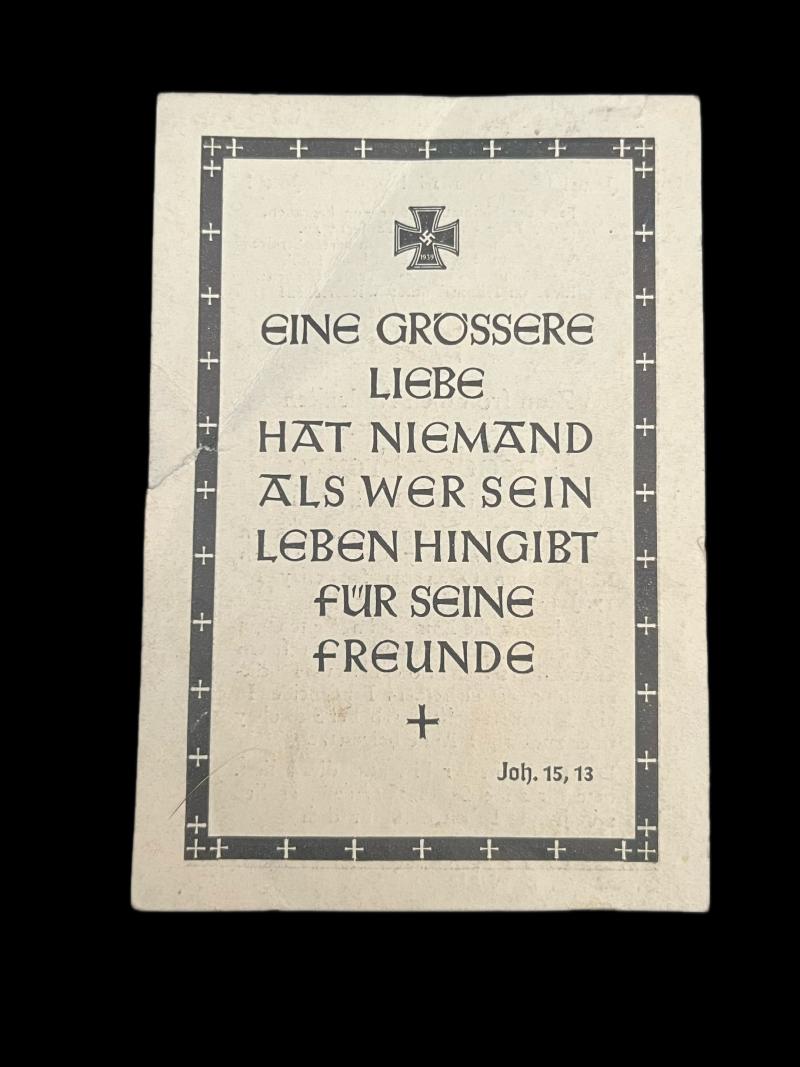 WW2 GERMAN DEATH CARD TO THEODOR FREITAG
